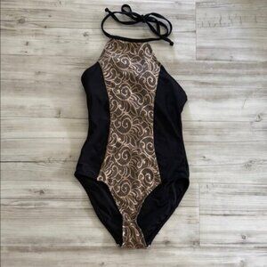 Black and Gold Halter Swimsuit